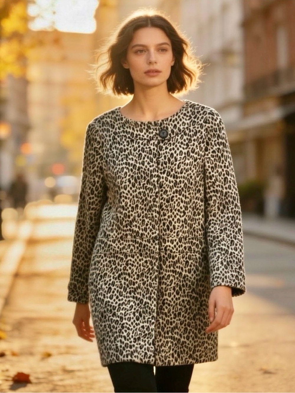Vintage Newport News Leopard Print Straight Coat Jacket Size 6 Fully Lined